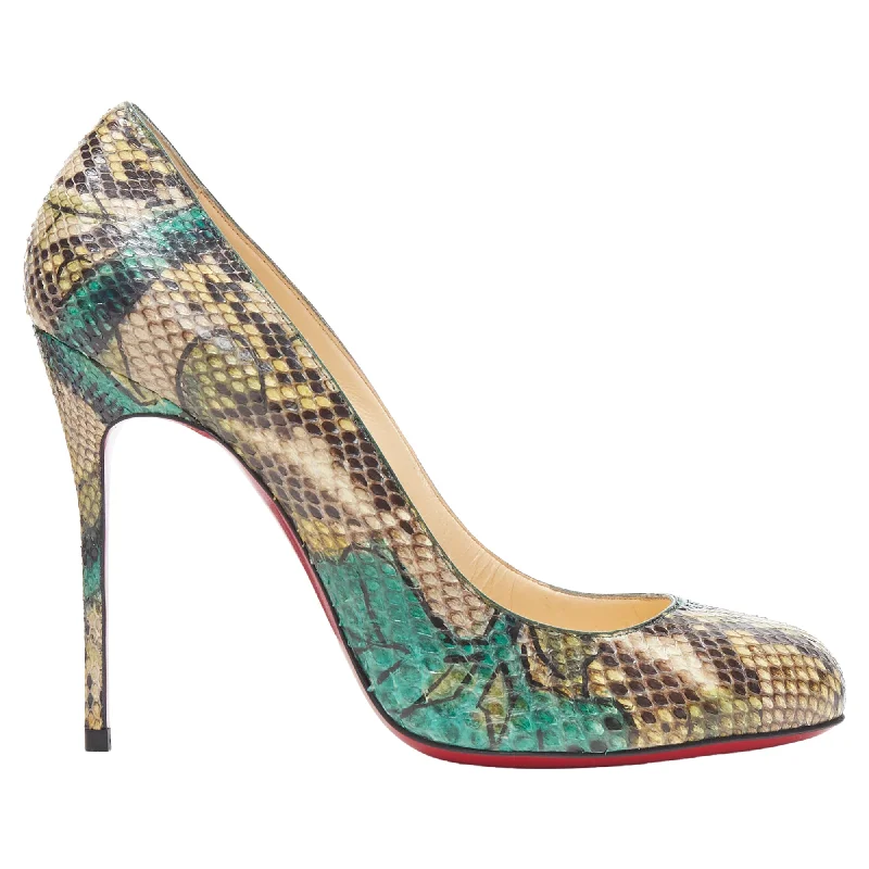 Women's red - carpet stiletto heel pumps for a glamorous eventChristian Louboutin Leaf Print Scaled Leather Almond Toe Pump