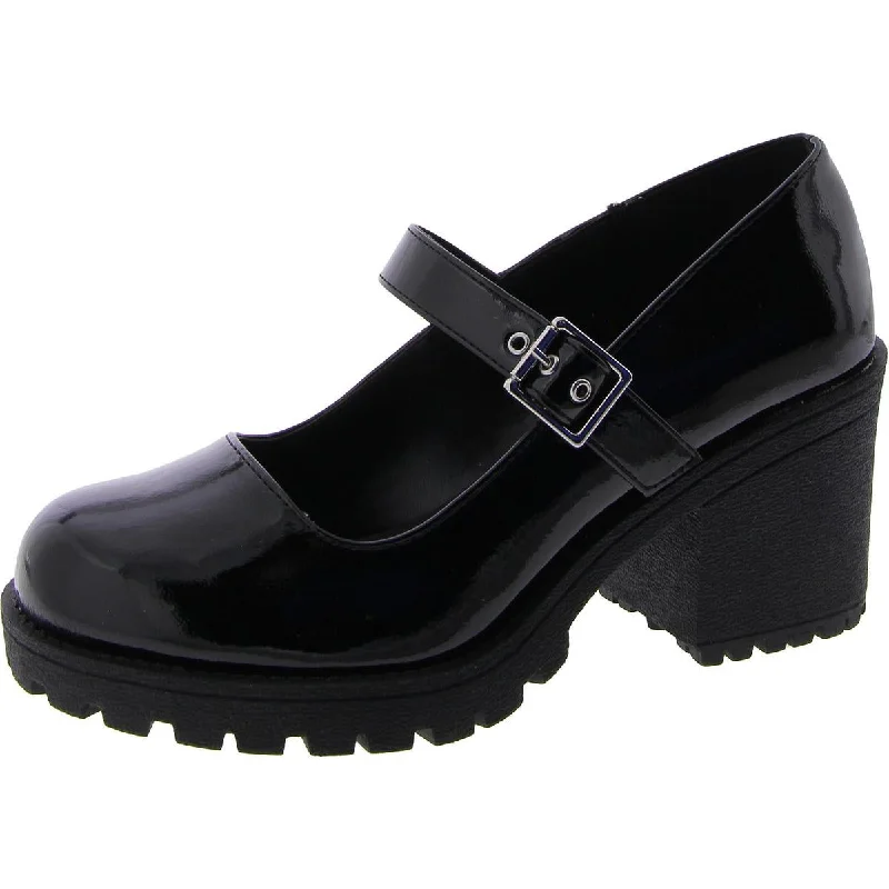 Women's prom stiletto heel pumps in a shimmery fabricWomens Patent Buckle Mary Jane Heels