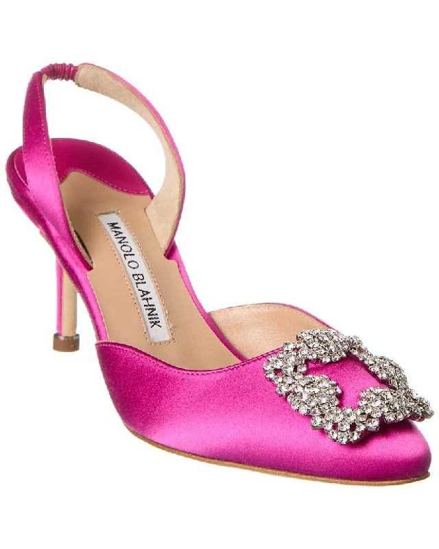 Women's shock - absorbing stiletto heel pumps for all - day wearManolo Blahnik Hangisli 70 Satin Slingback Pump