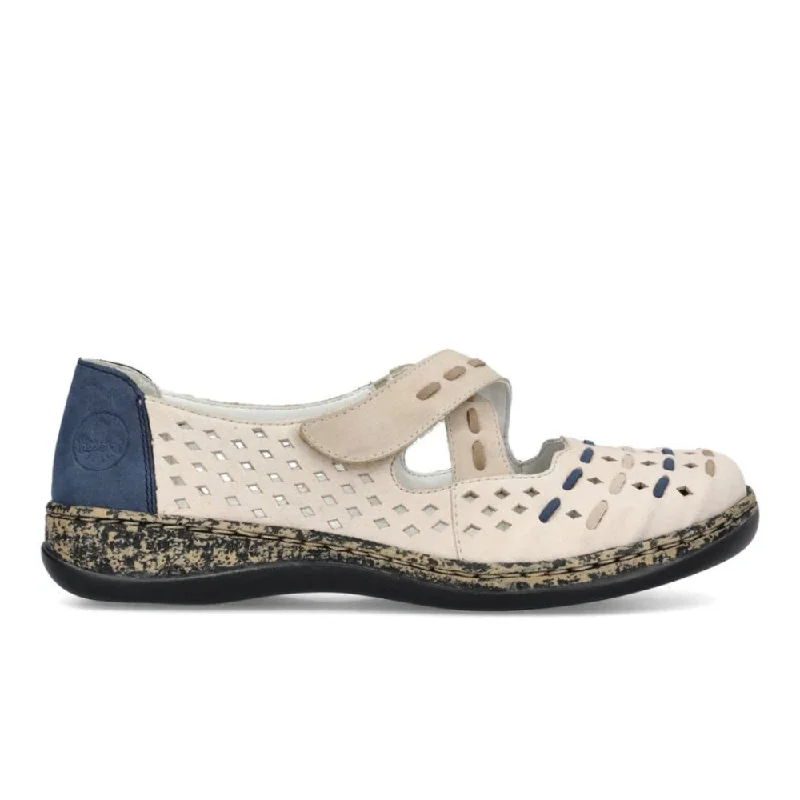 Shock - Absorbing Women's Loafers in Gray for Active LifestylesRieker Women's Daisy 46378-90 - Chalk/Ginger/Jeans Shock - Absorbing Women's Loafers in Gray for Active LifestylesRieker Women's Daisy 46378-90 - Chalk/Ginger/Jeans