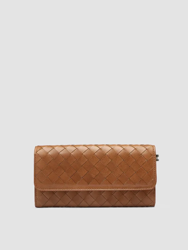 Sustainable Women's Recycled Material Loafers in Gray for Eco - Conscious ShoppersPOCHE 109 - Brown Woven Leather wallet