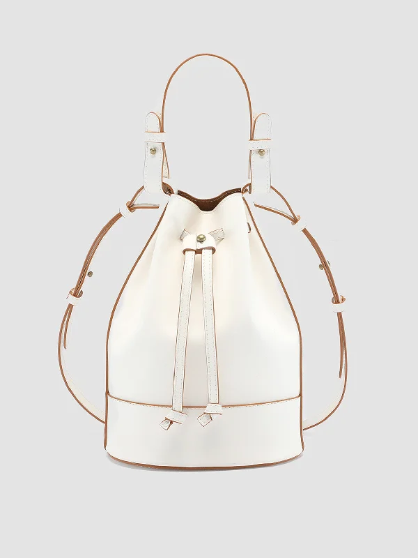 Sustainable Women's Recycled Material Loafers in Gray for Eco - Conscious ShoppersSADDLE 08 - White Leather Bucket Bag