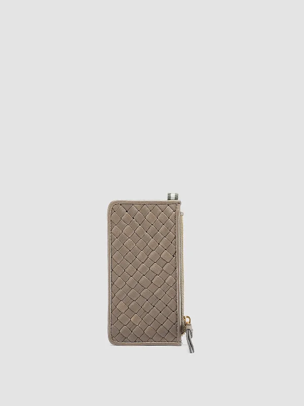 Sustainable Women's Recycled Material Loafers in Gray for Eco - Conscious ShoppersJULIET 103 - Taupe Woven Leather card holder Sustainable Women's Recycled Material Loafers in Gray for Eco - Conscious ShoppersJULIET 103 - Taupe Woven Leather card holder