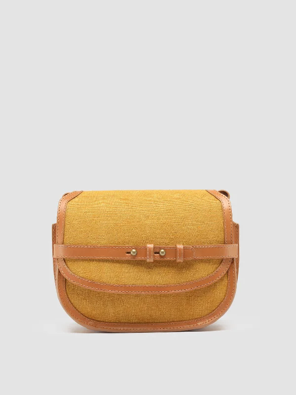 Women's Metallic Foil - Finish Loafers in Gold for a Glamorous Night OutSADDLE 011 - Brown Linen and Leather Crossbody Bag
