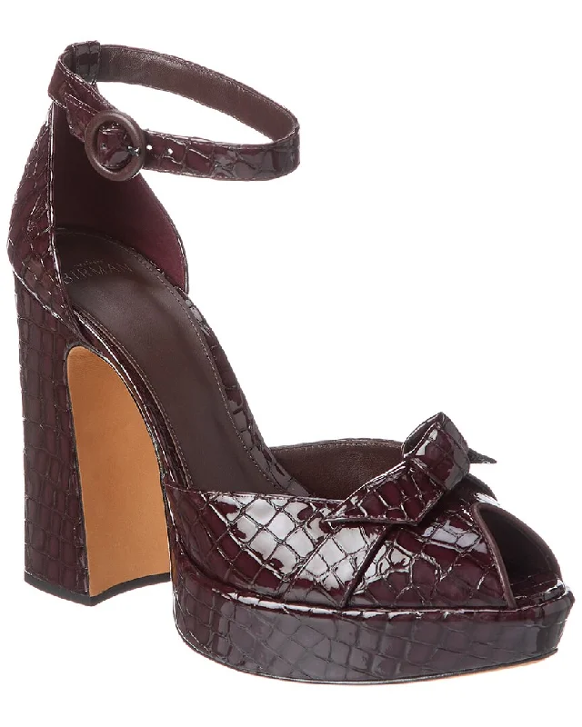 Women's Ankle - Strap Sandals with a Block Heel in Red for a Sophisticated StyleAlexandre Birman Pepitta 120 Embossed Patent Platform Sandal