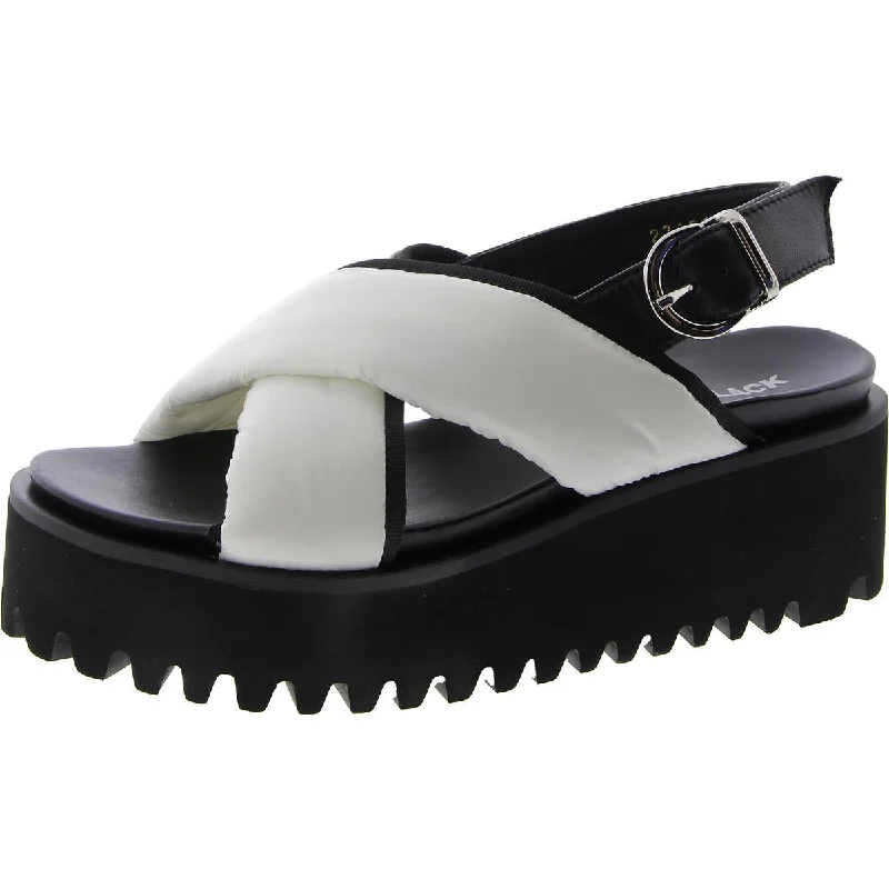 Women's Rhinestone - Embellished Open - Toe Sandals in Silver for a Glamorous Party LookAll Black Womens Puffy Flatform Sandal Laser Cut Casual Ankle Strap