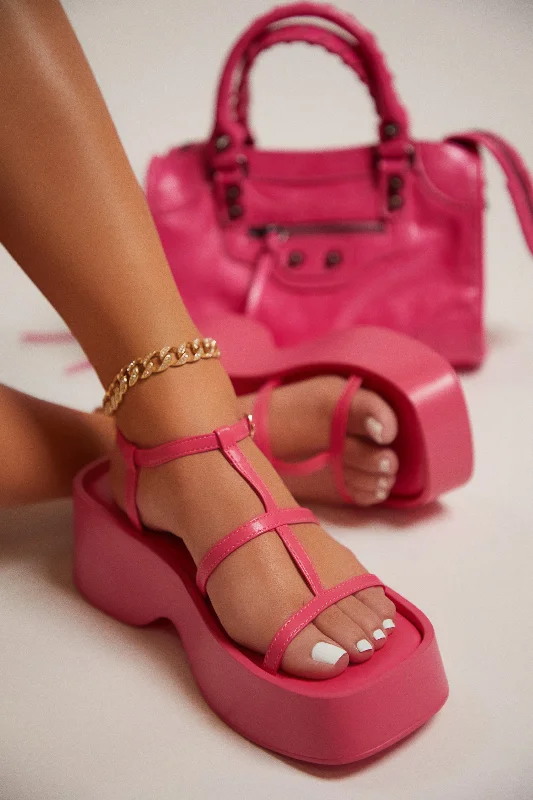 Plus Size Women's Wide - Width Platform Sandals in Black for Added Comfort and HeightBeach Trip Flat Platform Sandals - Pink