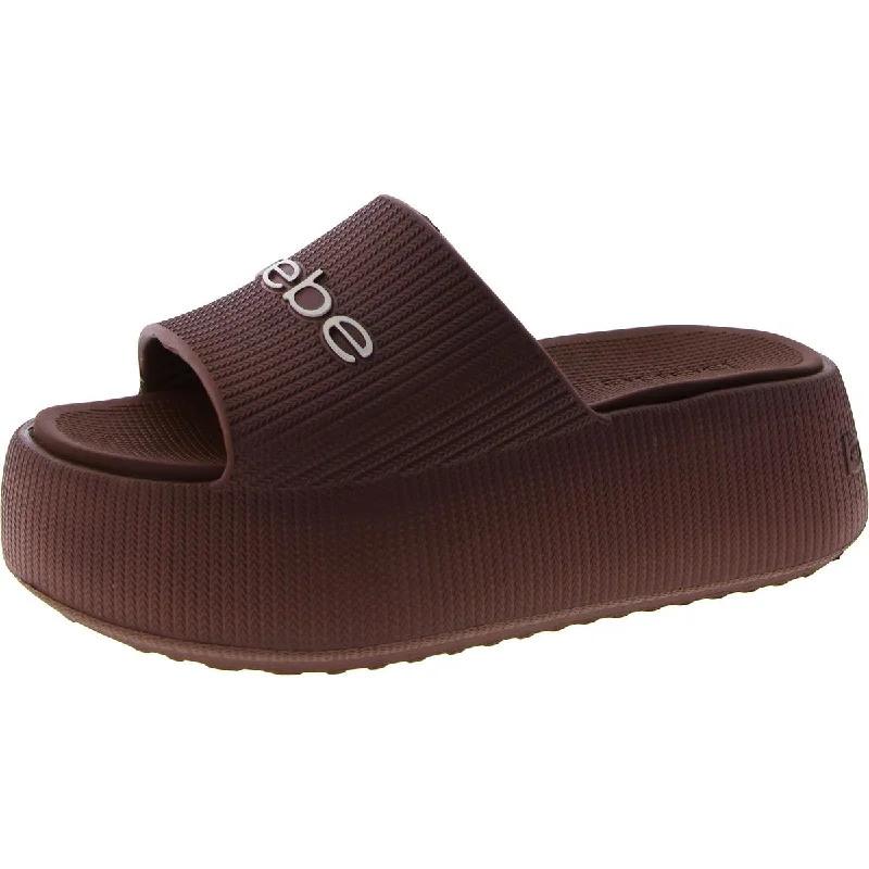 Women's Sandals with a Glitter - Coated Strap in Gold for a Sparkly Summer OutfitBebe Womens Plushy Logo Slip-On Platform Sandals Women's Sandals with a Glitter - Coated Strap in Gold for a Sparkly Summer OutfitBebe Womens Plushy Logo Slip-On Platform Sandals