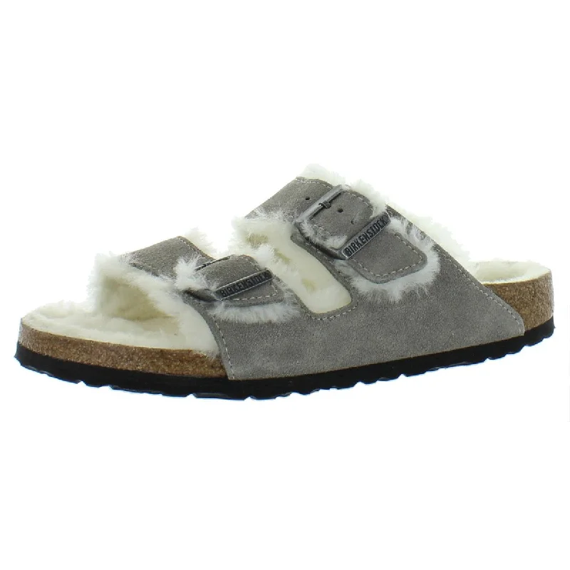 Women's Leather - Strapped Sandals with a Braided Detail in Brown for a Rustic AppealBirkenstock Womens Arizona Suede Faux Fur Lined Footbed Sandals