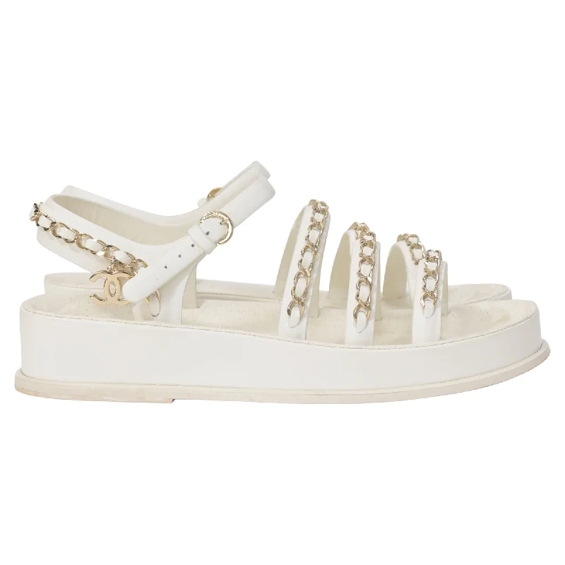 Women's Leather - Strapped Sandals with a Braided Detail in Brown for a Rustic AppealChanel Interlocking CC Logo Gladiator Sandals in White Leather Women's Leather - Strapped Sandals with a Braided Detail in Brown for a Rustic AppealChanel Interlocking CC Logo Gladiator Sandals in White Leather