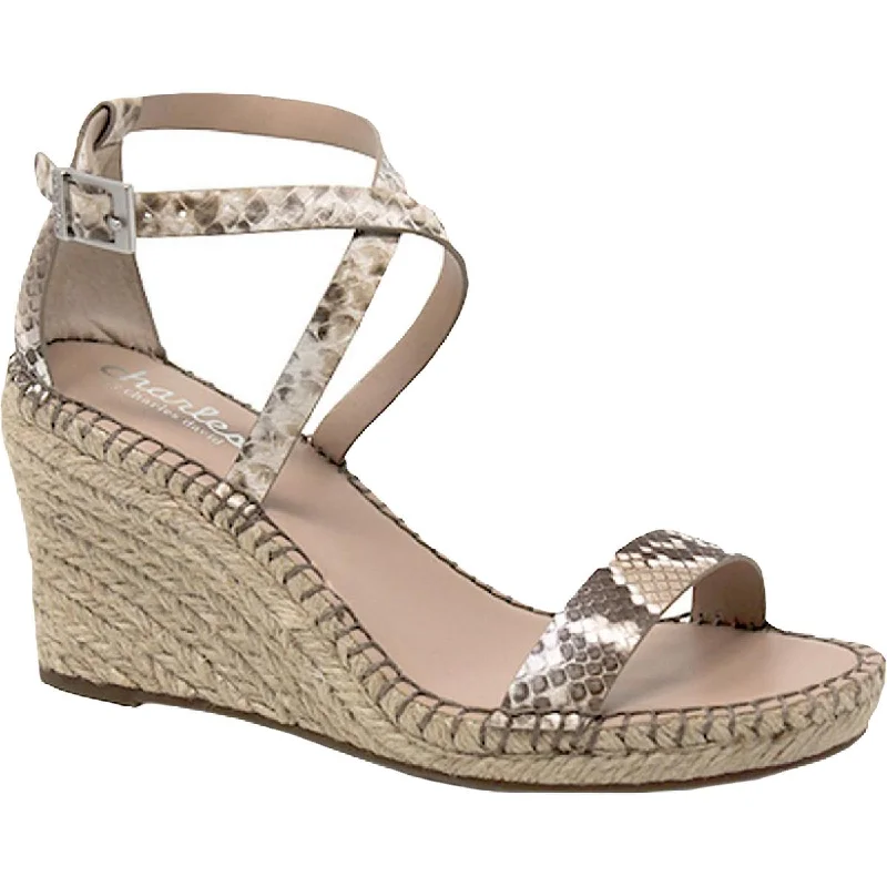 Women's Rhinestone - Embellished Open - Toe Sandals in Silver for a Glamorous Party LookCharles by Charles David Womens Nola Faux Leather Ankle Strap Wedges