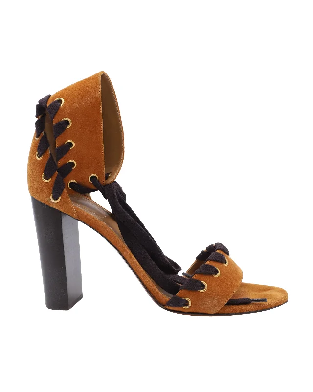 Child - Friendly Women's Sandals with a Secure Buckle in Purple for Moms on the GoChloe Miles Lace Up Sandals in Brown Suede Child - Friendly Women's Sandals with a Secure Buckle in Purple for Moms on the GoChloe Miles Lace Up Sandals in Brown Suede
