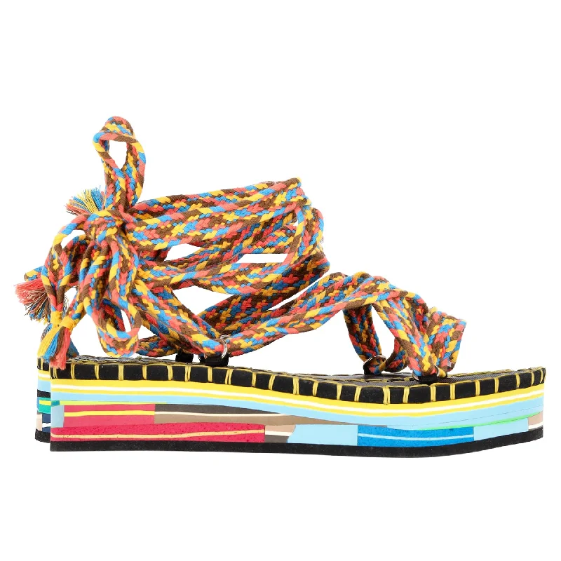 Women's Thong Sandals with a Beaded Design in Multicolor for a Beachy AestheticChloé Tie-Up Lou Sandals in Multicolor Cotton