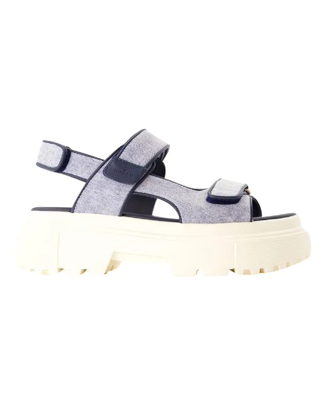 Orthopedic Women's Sandals with Arch Support in Gray for Foot HealthCinturino Sandals - Hogan - Cotton - Blue