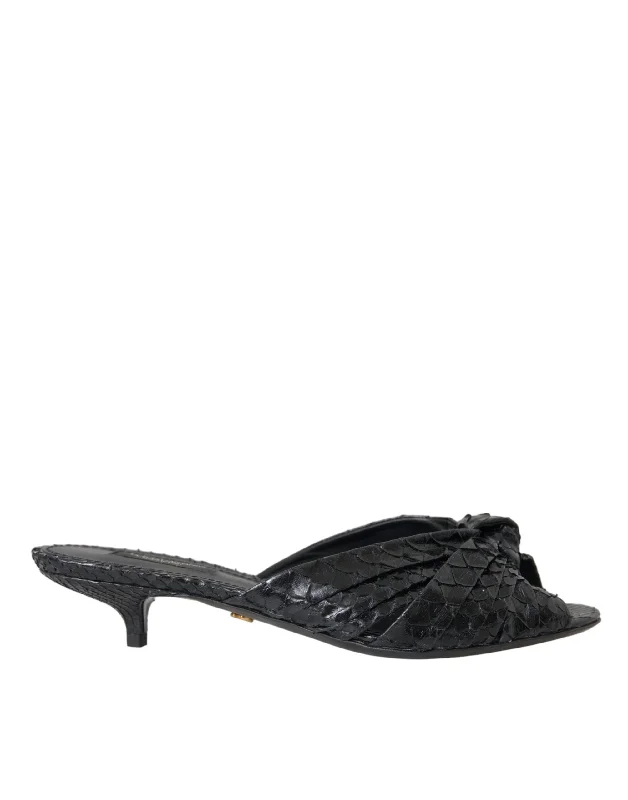 Shock - Absorbing Women's Sandals with a Soft Insole in Black for Active LifestylesDolce & Gabbana  Exotic Leather Heels Slides Women's Shoes