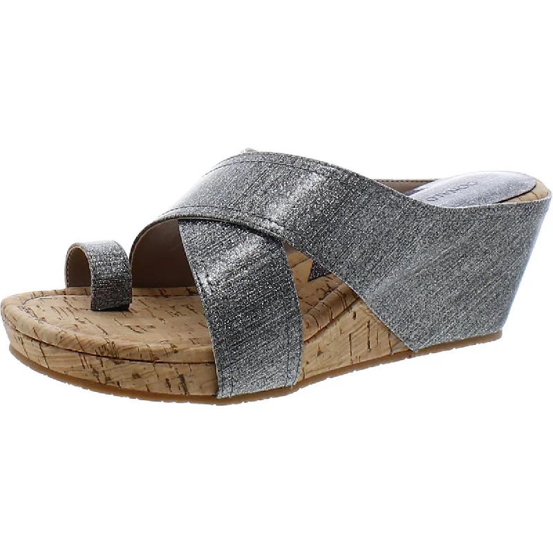 Women's Rhinestone - Embellished Open - Toe Sandals in Silver for a Glamorous Party LookWomen's Rhinestone - Embellished Open - Toe Sandals in Silver for a Glamorous Party LookDonald J. Pliner Womens GEEA Leather Slip On Wedge Sandals
