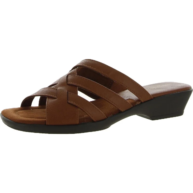 Elastic - Strap Women's Sandals with a Padded Toe in Teal for Easy On - and - OffEasy Street Womens Rapid Faux Leather Slip-On Slide Sandals