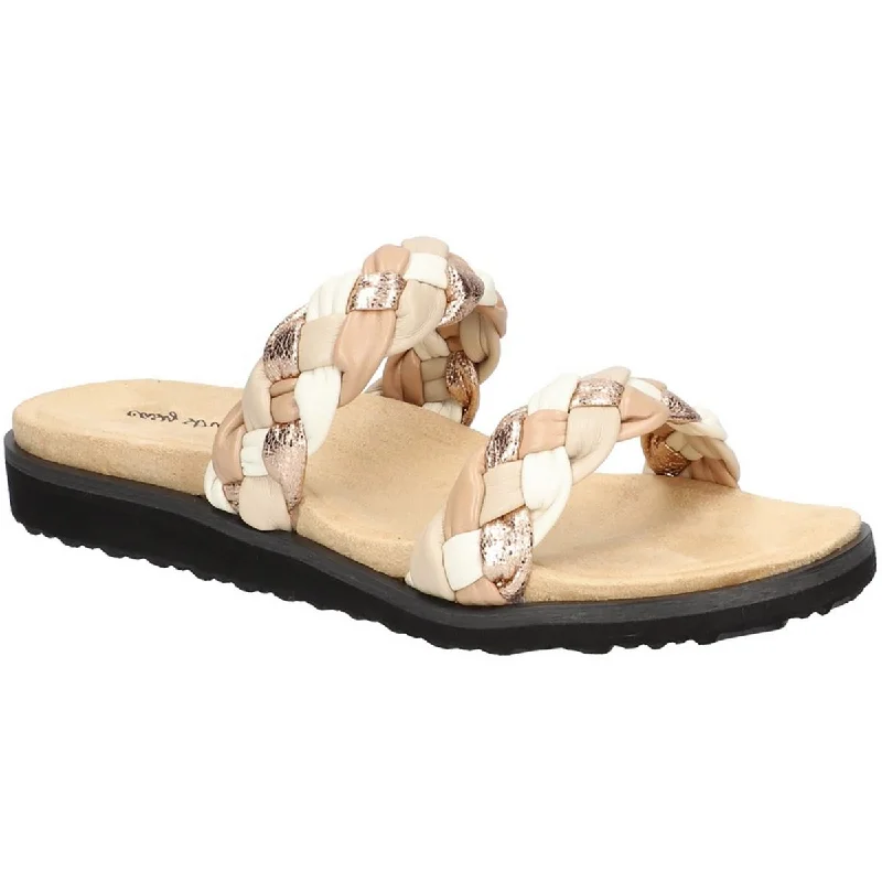 Shock - Absorbing Women's Sandals with a Soft Insole in Black for Active LifestylesEasy Street Womens Susi FauxLeather Flat Slide Sandals Shock - Absorbing Women's Sandals with a Soft Insole in Black for Active LifestylesEasy Street Womens Susi FauxLeather Flat Slide Sandals