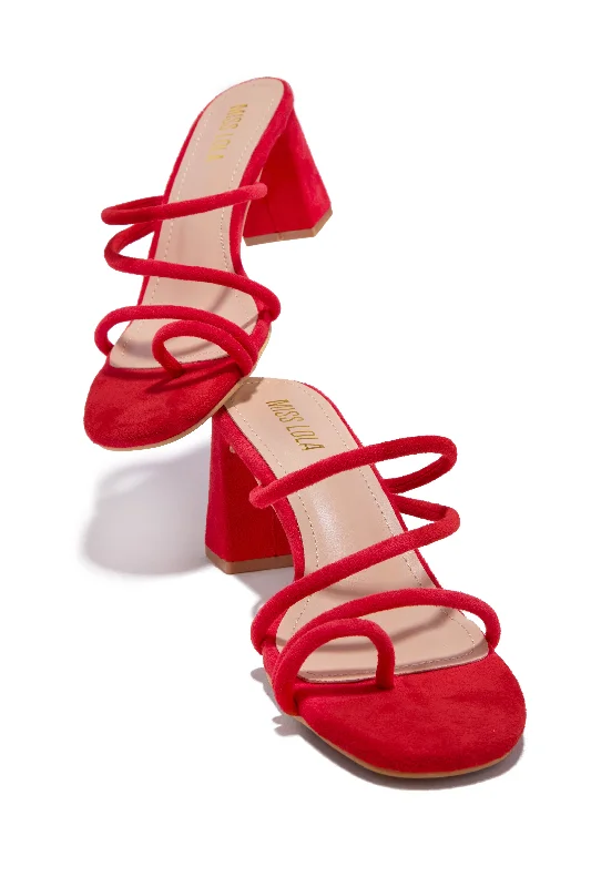 Women's Cork - Soled Espadrille Sandals with a Rope - Trimmed Upper in Navy for a Summer VibeElci Block Mid Heel Mules - Red