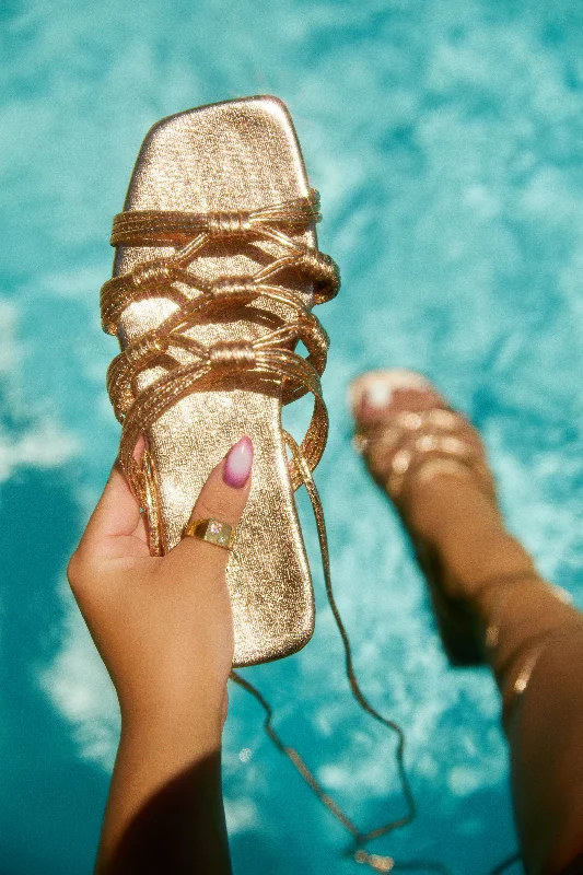 Plus Size Women's Wide - Width Platform Sandals in Black for Added Comfort and HeightEternal Nights Lace Up Sandals - Rose Gold