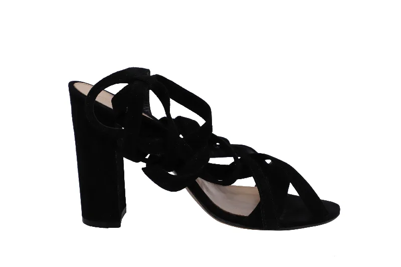 Women's Leather - Strapped Sandals with a Braided Detail in Brown for a Rustic AppealGianvito Rossi Netley Mews Heeled Sandals in Black Suede