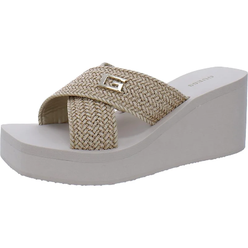 Women's Sandals with a Wedge Heel and a Tassel Detail in Orange for a Trendy LookGuess Womens Danvi Woven Metallic Wedge Sandals