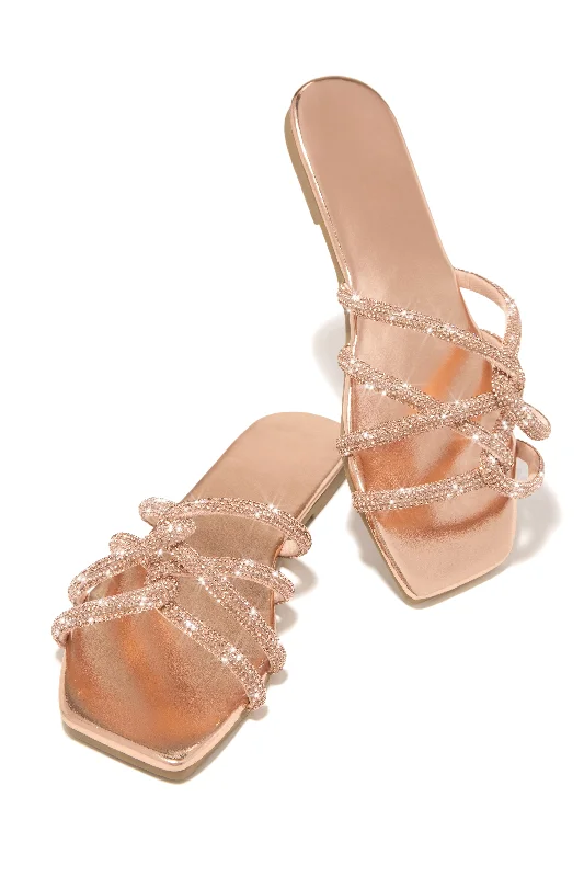 Adjustable Strap Women's Sandals with a Padded Heel in Pink for a Custom FitInstant Luxe Embellished Slip On Sandals - Rose Gold