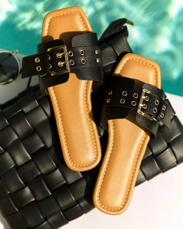 Elastic - Strap Women's Sandals with a Padded Toe in Teal for Easy On - and - OffItalian Streets Flat Slip On Sandals - Black Elastic - Strap Women's Sandals with a Padded Toe in Teal for Easy On - and - OffItalian Streets Flat Slip On Sandals - Black