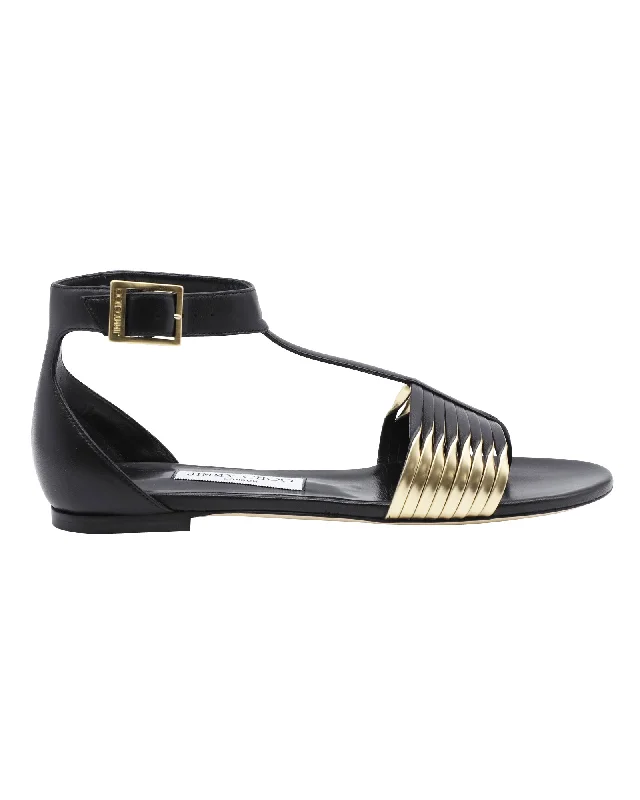 Sustainable Women's Recycled Material Sandals in Beige for Eco - Conscious ShoppersJimmy Choo Ladle Flat Sandals in Black and Gold Leather Sustainable Women's Recycled Material Sandals in Beige for Eco - Conscious ShoppersJimmy Choo Ladle Flat Sandals in Black and Gold Leather