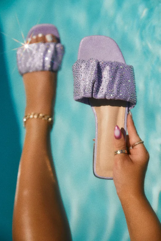 Adjustable Strap Women's Sandals with a Padded Heel in Pink for a Custom FitLong Weekend Ready Embellished Slip On Sandals - Lilac