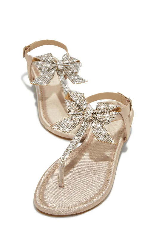 Women's Flat Slide Sandals with a Memory Foam Insole in White for All - Day ComfortLuxe Sunsets Embellished Thong Strap Sandals - Nude