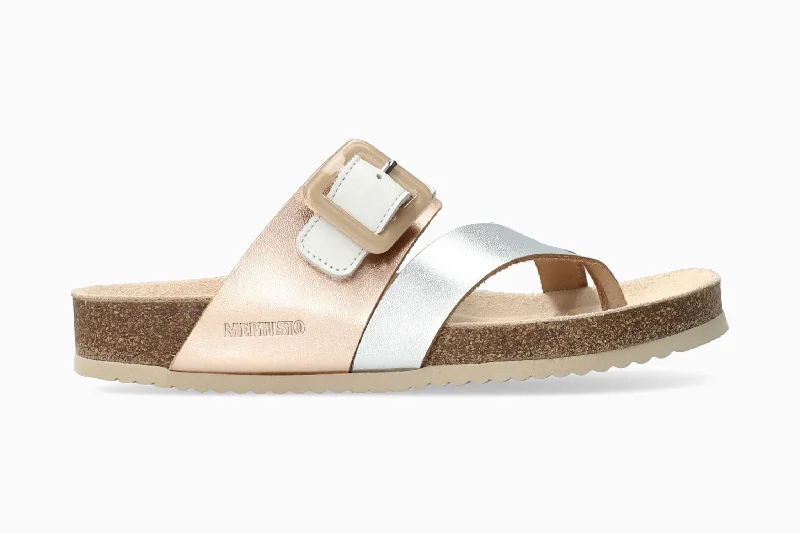 Women's Flat Slide Sandals with a Memory Foam Insole in White for All - Day ComfortWomen's Flat Slide Sandals with a Memory Foam Insole in White for All - Day ComfortMadeline - Silver