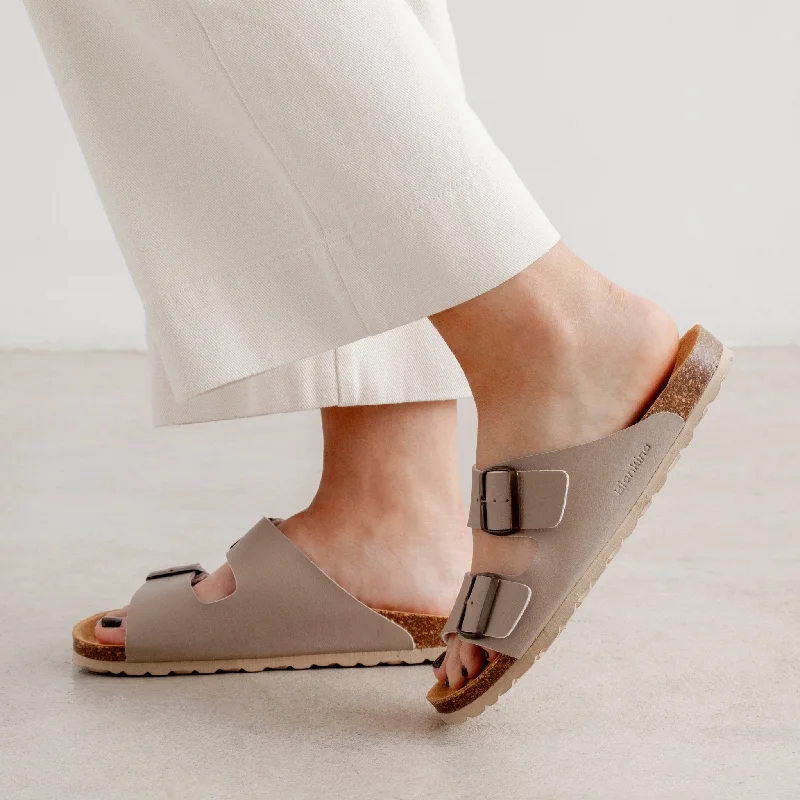 Shock - Absorbing Women's Sandals with a Soft Insole in Black for Active LifestylesMarbella Vegan Leather Canvas Slip On Cork Sandal - Stone