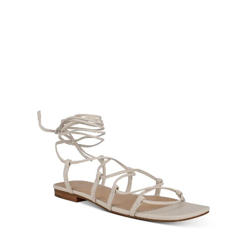Women's Flat Slide Sandals with a Memory Foam Insole in White for All - Day ComfortMarc Fisher Womens Mahalia Leather Ankle Flat Sandals