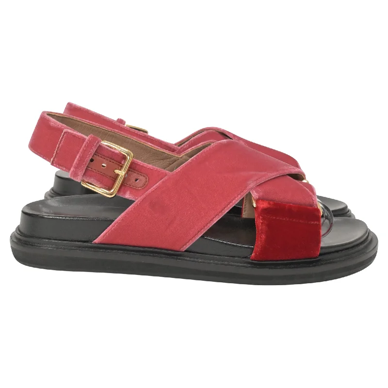 Women's Strappy Gladiator Sandals with Buckle Closures in Tan for a Boho LookMarni Fussbett Sandals in Red Velvet