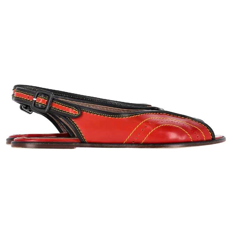 Women's Sandals with a Floral - Printed Upper in Pink for a Feminine Spring LookMarni Slingback Peep Toe Flats in Red Leather