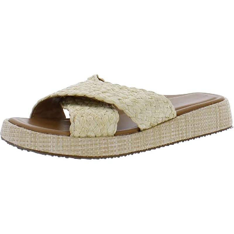 Women's Leather - Strapped Sandals with a Braided Detail in Brown for a Rustic AppealMe Too Womens Linzi 12 Woven Raffia Slide Sandals