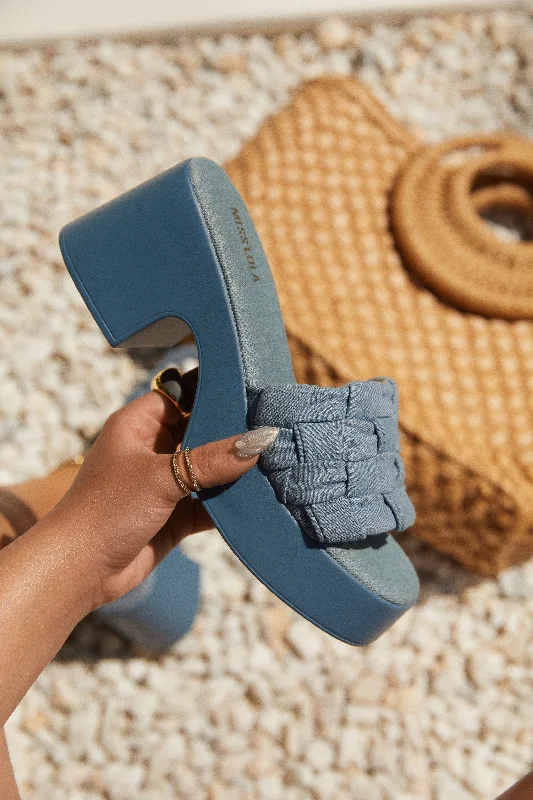 Orthopedic Women's Sandals with Arch Support in Gray for Foot HealthMiley Platform Block Heel Mules - Denim