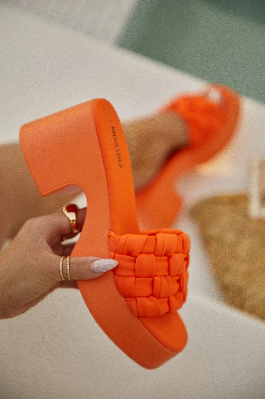 Women's Flat Slide Sandals with a Memory Foam Insole in White for All - Day ComfortMiley Platform Block Heel Mules - Orange