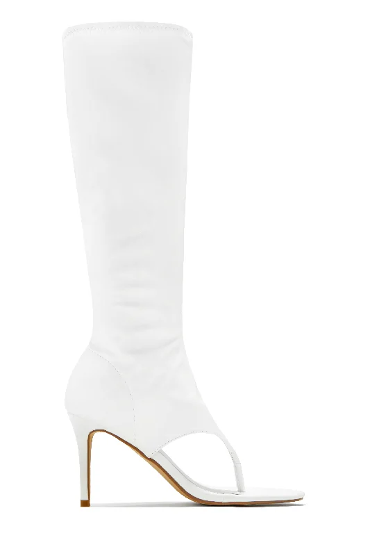 Plus Size Women's Wide - Width Platform Sandals in Black for Added Comfort and HeightNatalia Thong Strap Heels - White