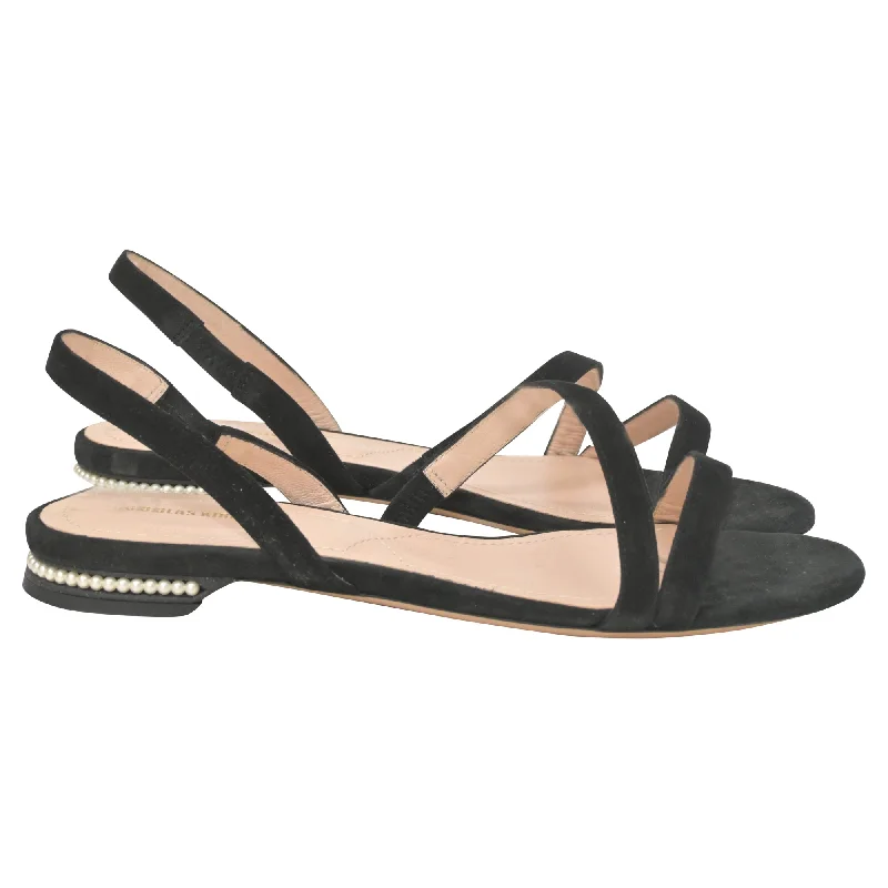Waterproof Women's Rubber Beach Sandals with Arch Support in Blue for Water ActivitiesNicholas Kirkwood Casati Pearl-Heeled Sandals in Black Suede