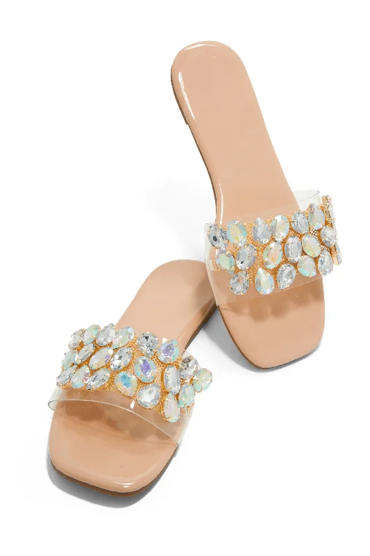 Lightweight Women's Mesh - Paneled Sandals in Yellow for BreathabilityParadise On Earth Embellished Slip On Sandals - Nude