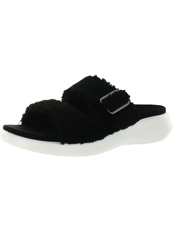 Women's Cork - Soled Espadrille Sandals with a Rope - Trimmed Upper in Navy for a Summer VibeWomen's Cork - Soled Espadrille Sandals with a Rope - Trimmed Upper in Navy for a Summer VibePasea Womens Faux Fur Slip-On Slide Sandals