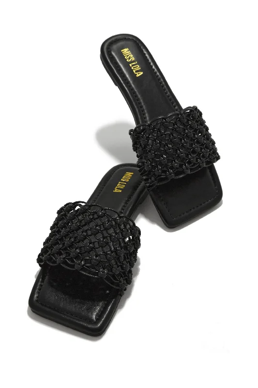 Women's Strappy Gladiator Sandals with Buckle Closures in Tan for a Boho LookPlaya Hermosa Slip On Sandals - Black