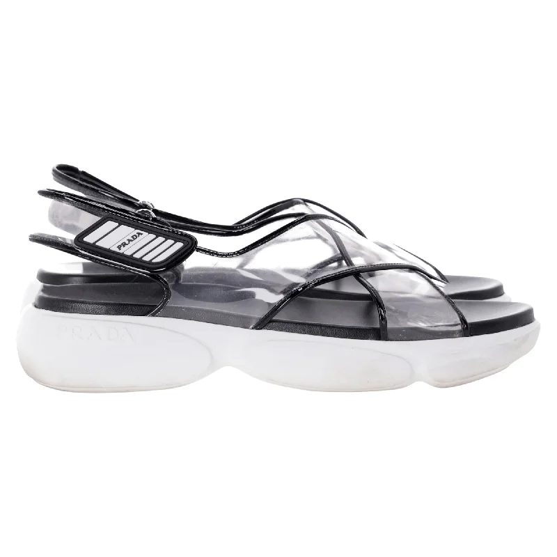 Women's Leather - Strapped Sandals with a Braided Detail in Brown for a Rustic AppealPrada Cloudbust Sandals in Clear Plastic