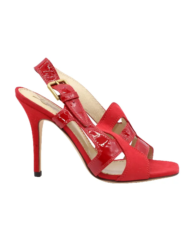 Women's Leather - Strapped Sandals with a Braided Detail in Brown for a Rustic AppealSaint Laurent Slingback Sandals in Red Leather