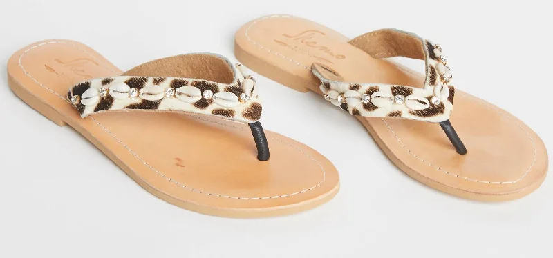 Women's Sandals with a Glitter - Coated Strap in Gold for a Sparkly Summer OutfitSavannah Shell Embellished Leather Sandals In Multi