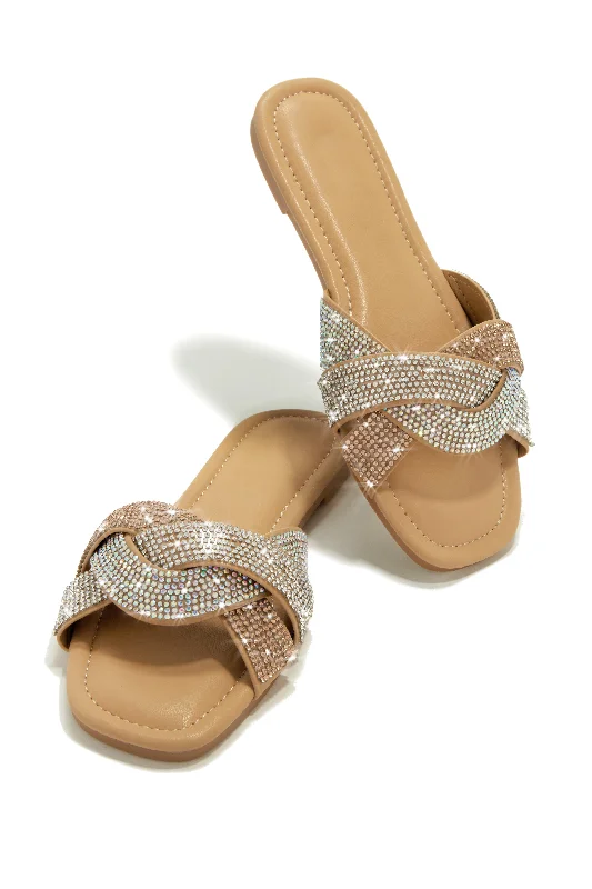 Plus Size Women's Wide - Width Platform Sandals in Black for Added Comfort and HeightSlip Into Paradise Embellished Slip On Sandals - Nude