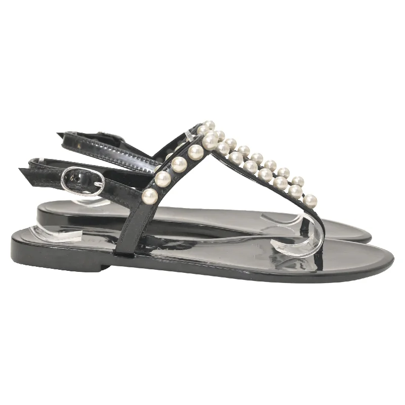 Anti - Slip Women's Sandals with a Grooved Sole in Green for Outdoor AdventuresStuart Weitzman Goldie Faux-Pearl-Embellished Jelly Sandals in Black Rubber
