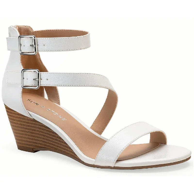 Women's Strappy Gladiator Sandals with Buckle Closures in Tan for a Boho LookSun + Stone Womens Jessie Ankle Strap Embossed Wedge Sandals